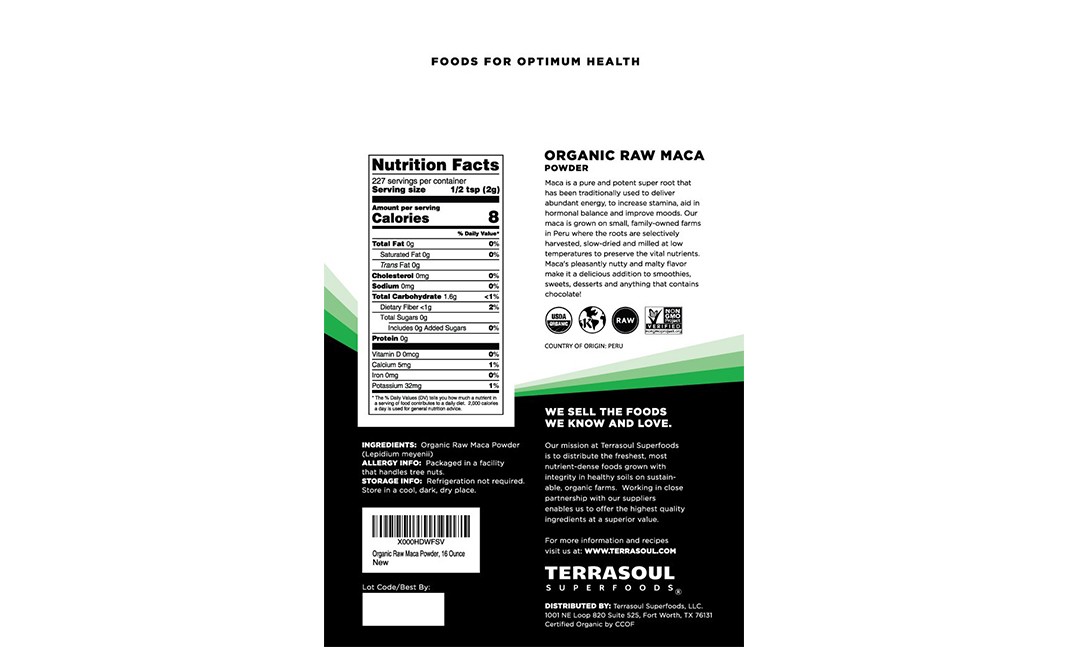 Terrasoul Superfoods Maca Powder    Pack  454 grams